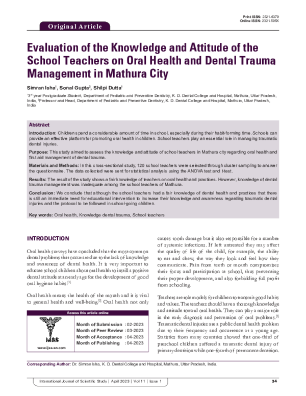 (PDF) Evaluation of the Knowledge and Attitude of the School Teachers ...