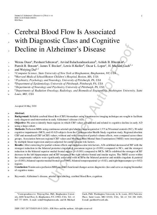 (PDF) Cerebral Blood Flow Is Associated with Diagnostic Class and ...