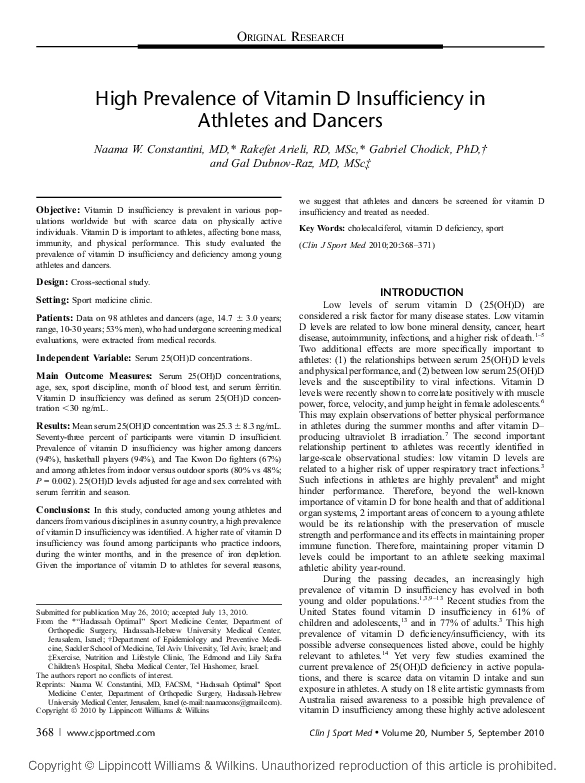 (PDF) High Prevalence of Vitamin D Insufficiency in Athletes and Dancers