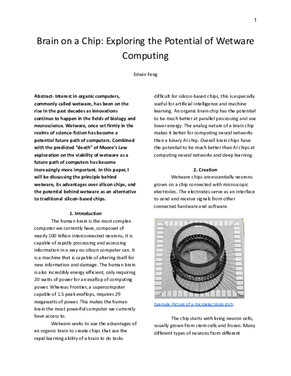 (PDF) Brain on a Chip: Exploring the Potential of Wetware Computing