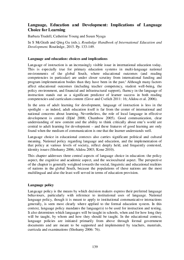 (PDF) Language, Education and Development: Implications of Language ...