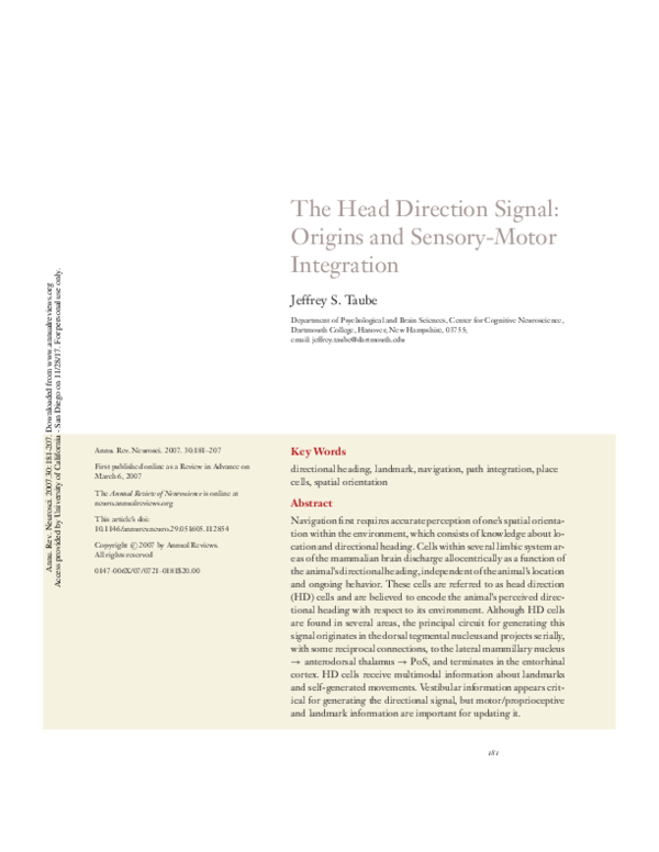 (PDF) The Head Direction Signal: Origins and Sensory-Motor Integration