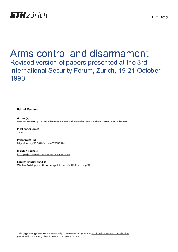 (PDF) Arms Control and Disarmament
