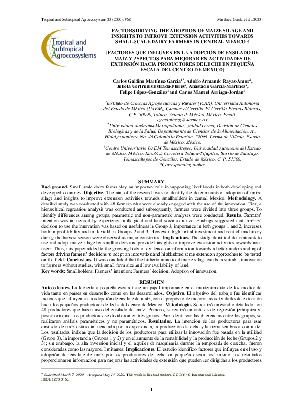 (PDF) Factors Driving the Adoption of Maize Silage and Insights to ...