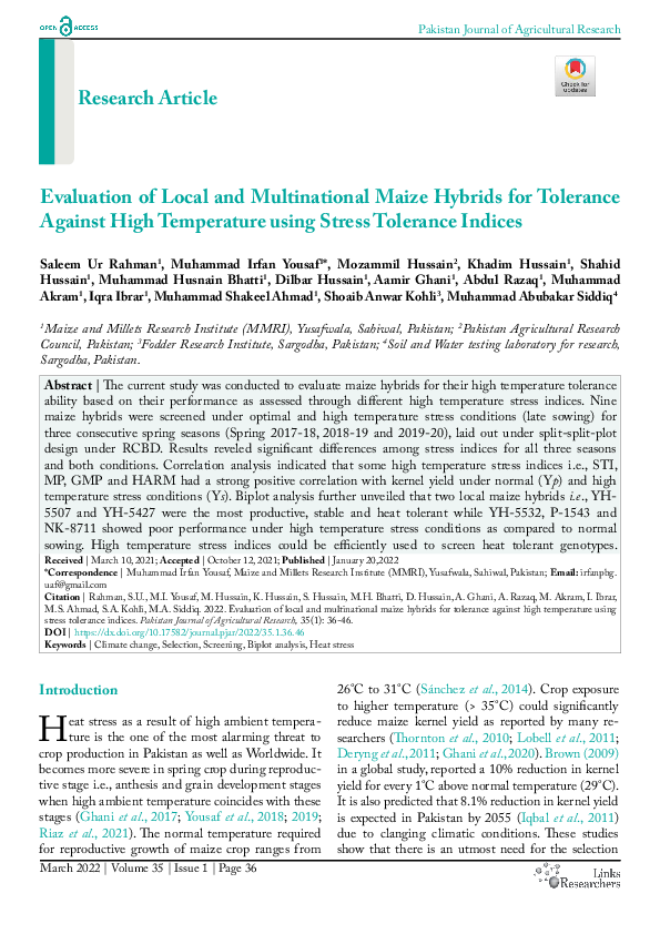 (PDF) Evaluation of Local and Multinational Maize Hybrids for Tolerance ...