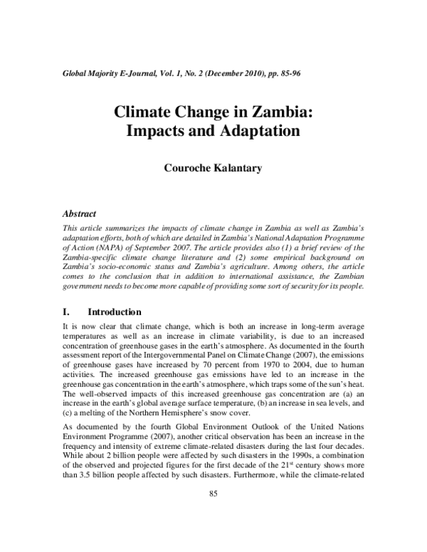 (PDF) Climate Change in Zambia: Impacts and Adaptation