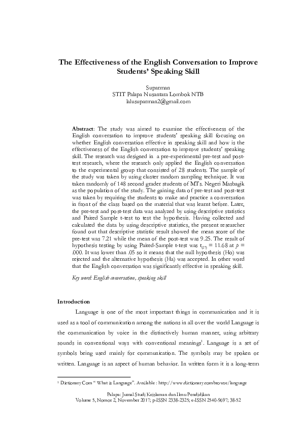 (PDF) The Effectiveness of the English Conversation to Improve Students ...