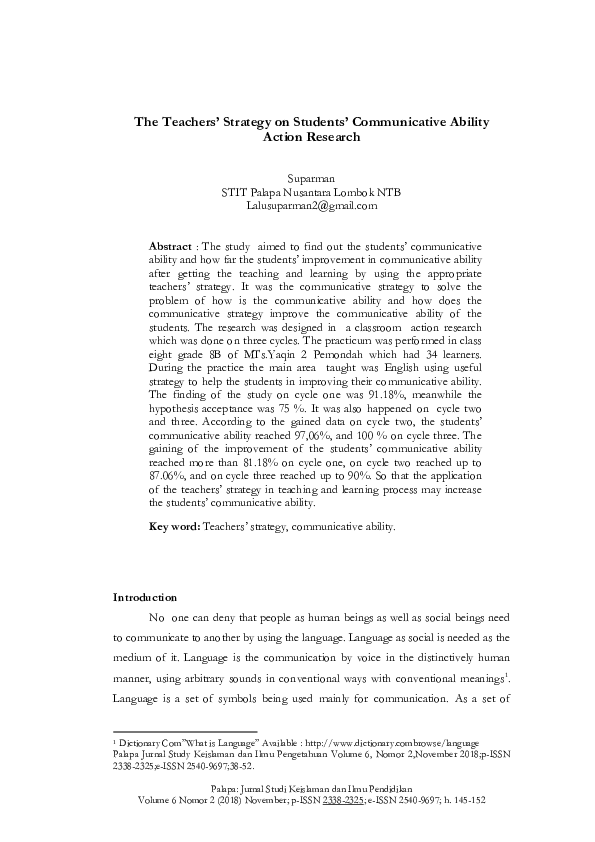 (PDF) The Teachers’ Strategy on Students’ Communicative Ability Action ...