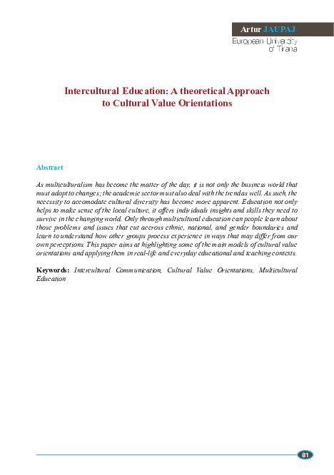 (PDF) Intercultural Education: A theoretical Approach to Cultural Value ...