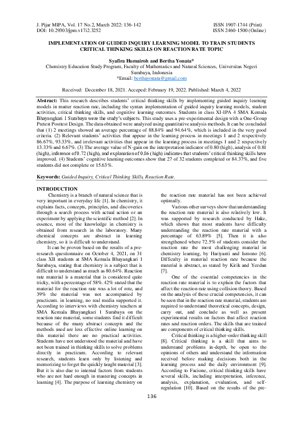 (PDF) Implementation of the guided inquiry learning model to train ...