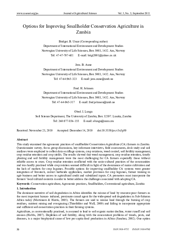 (PDF) Options for Improving Smallholder Conservation Agriculture in Zambia