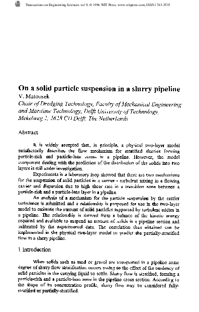 (PDF) On A Solid Particle Suspension In A Slurry Pipeline