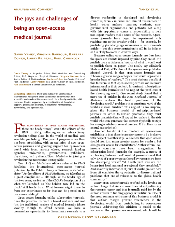 (PDF) The joys and challenges of being an open-access medical journal