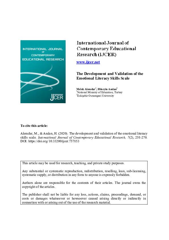 (PDF) The Development and Validation of the Emotional Literacy Skills Scale