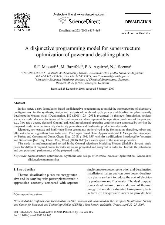 (PDF) A disjunctive programming model for superstructure optimization ...