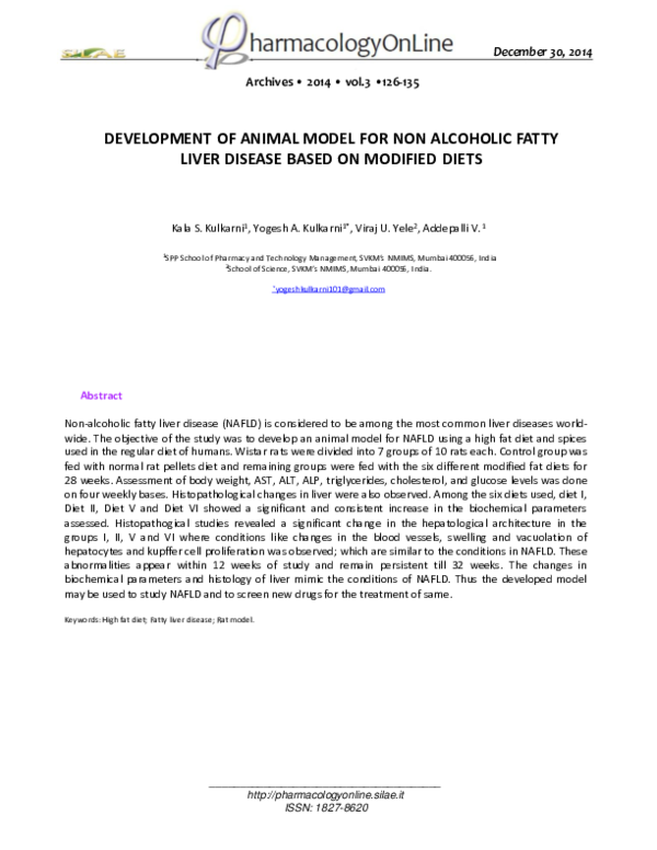(PDF) Development of Animal Model for Non Alcoholic Fatty Liver Disease ...