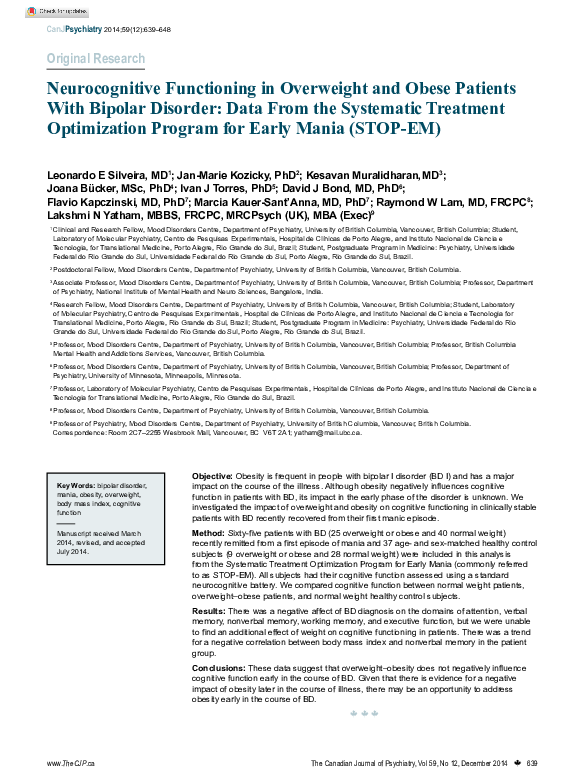 (PDF) Neurocognitive Functioning in Overweight and Obese Patients with ...