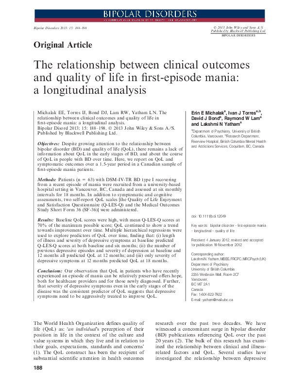 (PDF) The relationship between clinical outcomes and quality of life in ...