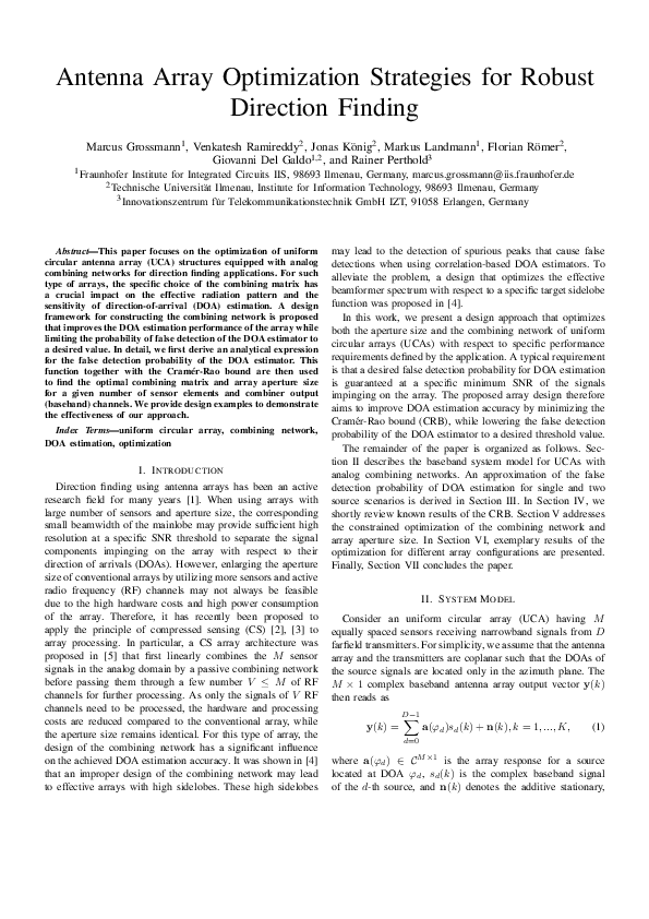 (PDF) Antenna array optimization strategies for robust direction finding