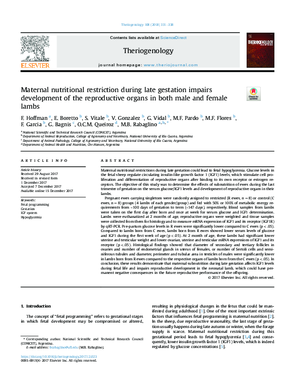 (PDF) Maternal nutritional restriction during late gestation impairs ...
