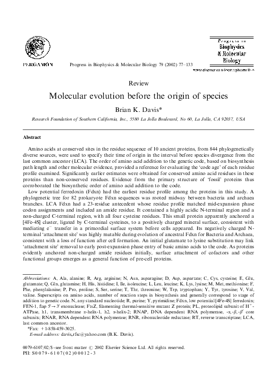 (PDF) Molecular evolution before the origin of species