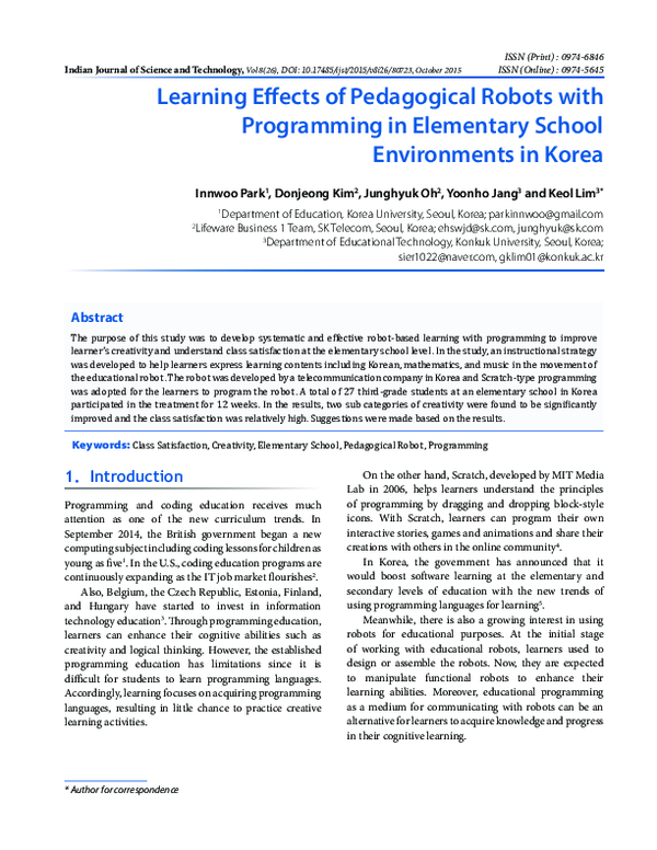 (PDF) Learning Effects of Pedagogical Robots with Programming in ...