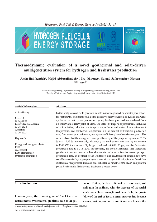 (PDF) Thermodynamic evaluation of a novel geothermal and solar-driven ...