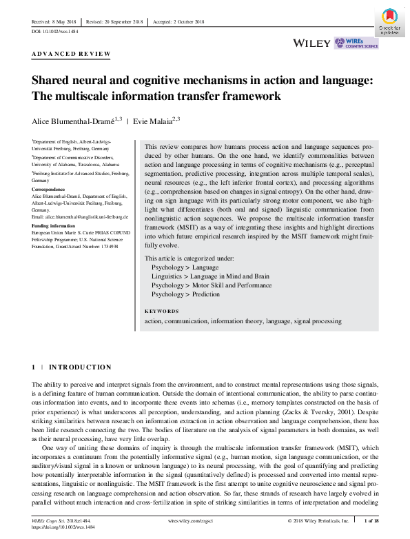 (PDF) Shared neural and cognitive mechanisms in action and language ...
