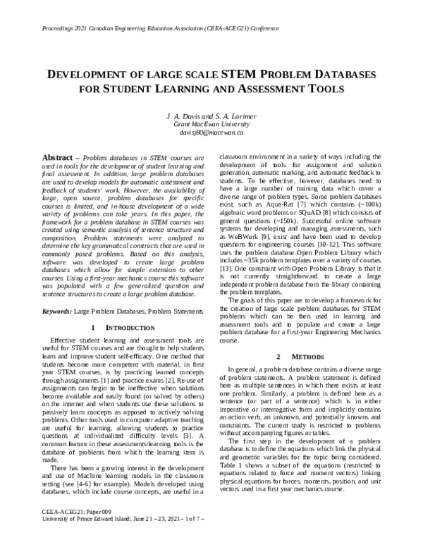 (PDF) Development of Large Scale Stem Problem Databases for Student ...