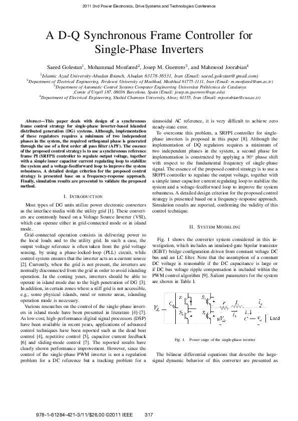 (PDF) A D-Q synchronous frame controller for single-phase inverters