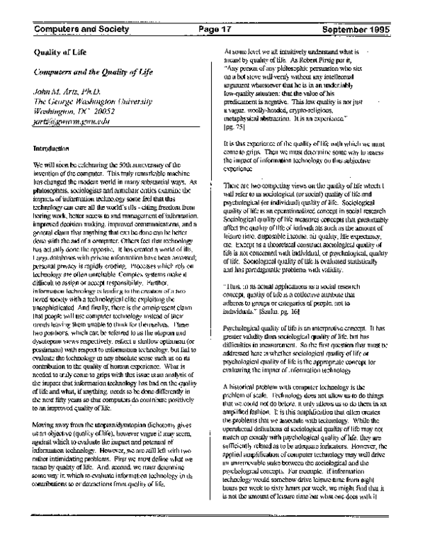 (PDF) Computers and the quality of life
