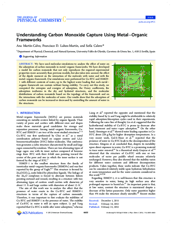 (PDF) Understanding Carbon Monoxide Capture Using Metal–Organic Frameworks