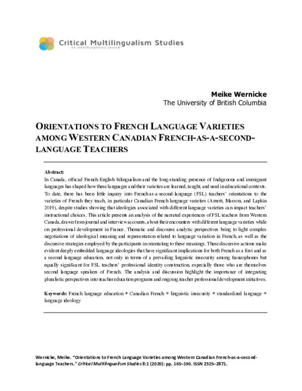 (PDF) Orientations to French Language Varieties among Western Canadian ...