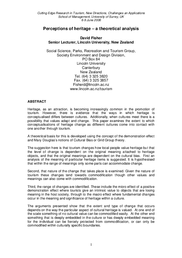 (PDF) Perceptions of heritage - a theoretical analysis