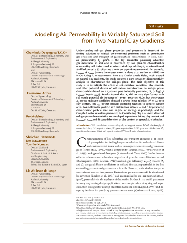 Pdf Modeling Air Permeability In Variably Saturated Soil From Two