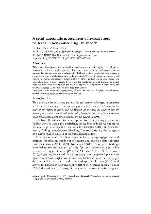 (PDF) A semi-automatic assessment of lexical stress patterns in non ...