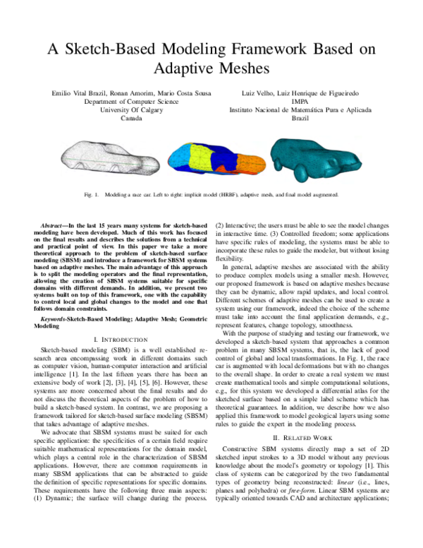(PDF) A Sketch-Based Modeling Framework Based on Adaptive Meshes