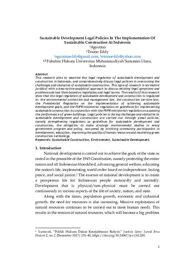 (PDF) Sustainable Development Legal Policies In The Implementation Of ...