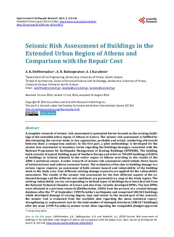 (PDF) Seismic Risk Assessment of Buildings in the Extended Urban Region ...