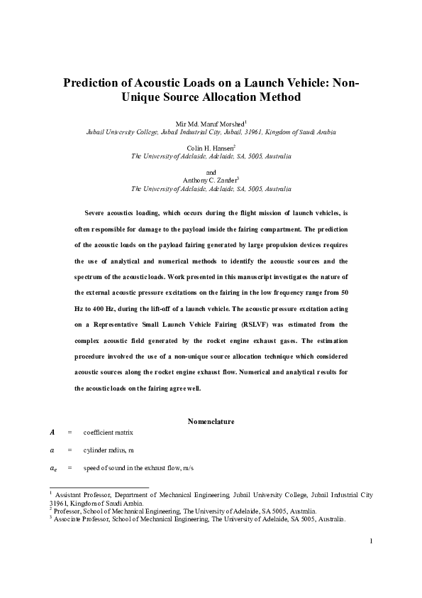 (PDF) Prediction of Acoustic Loads on a Launch Vehicle: Nonunique ...