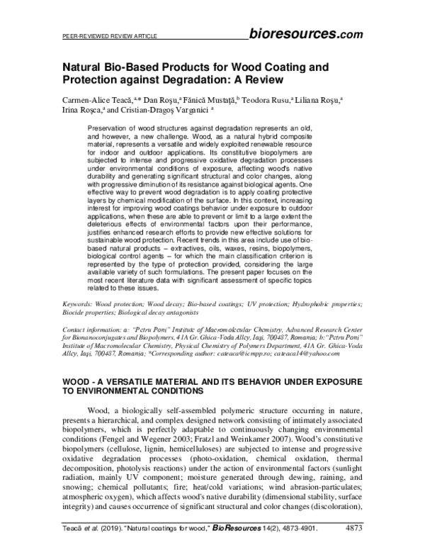 (PDF) Natural bio-based products for wood coating and protection ...