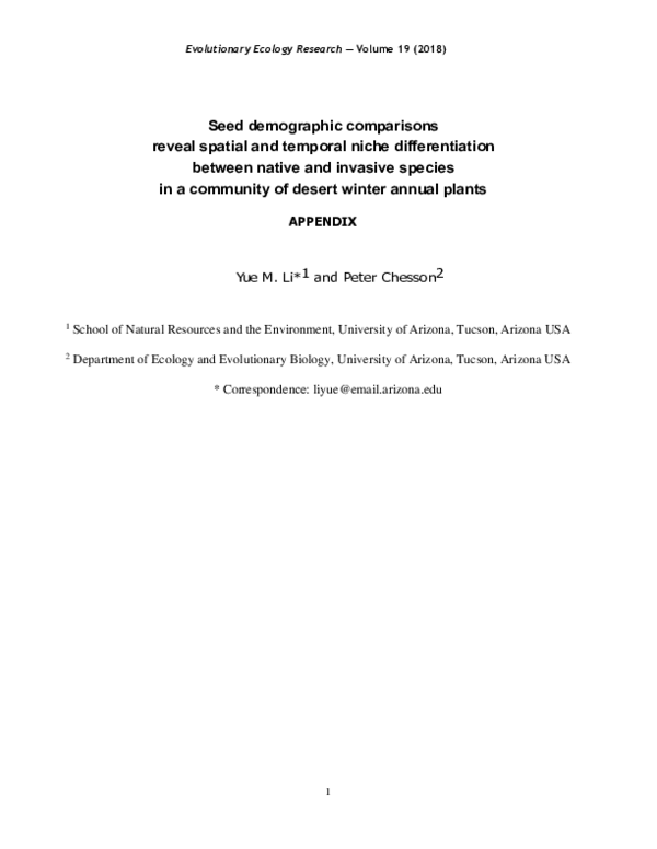 (PDF) Seed demographic comparisons reveal spatial and temporal niche ...
