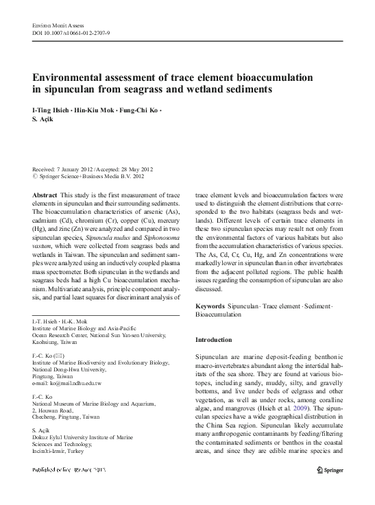 (PDF) Environmental assessment of trace element bioaccumulation in ...