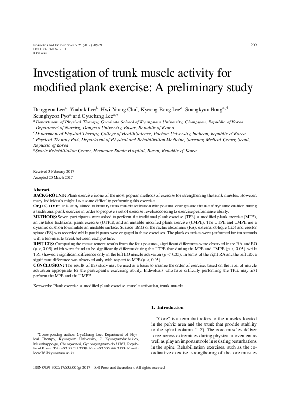 (PDF) Investigation of trunk muscle activity for modified plank ...