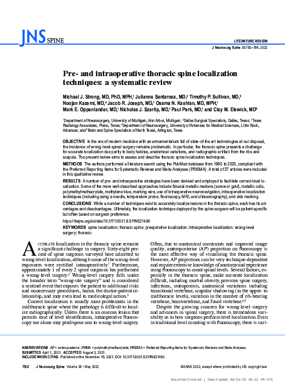 (PDF) Pre- and intraoperative thoracic spine localization techniques: a ...