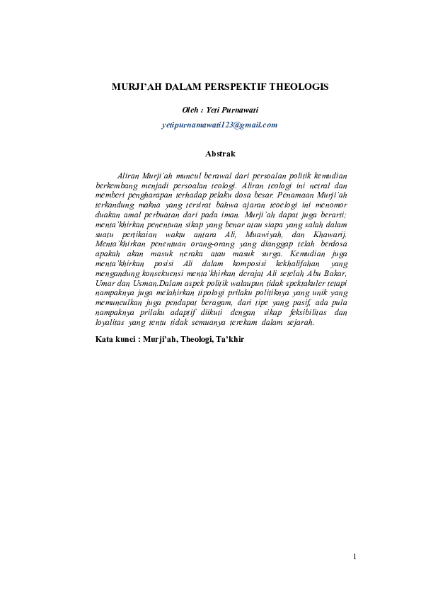 (DOC) MURJI'AH DALAM PERSPEKTIF THEOLOGIS