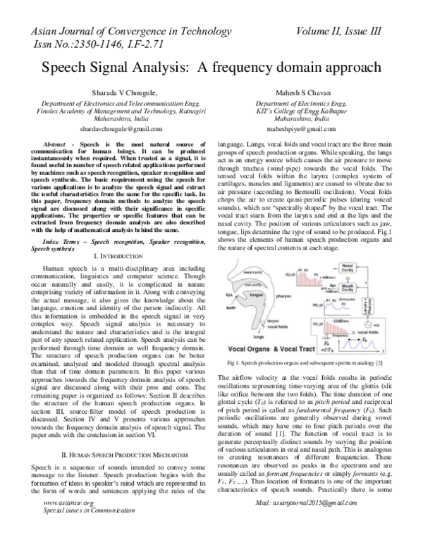 (PDF) Speech Signal Analysis: A frequency domain approach