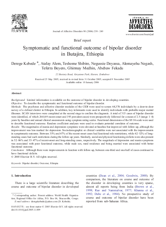 (PDF) Symptomatic and functional outcome of bipolar disorder in ...