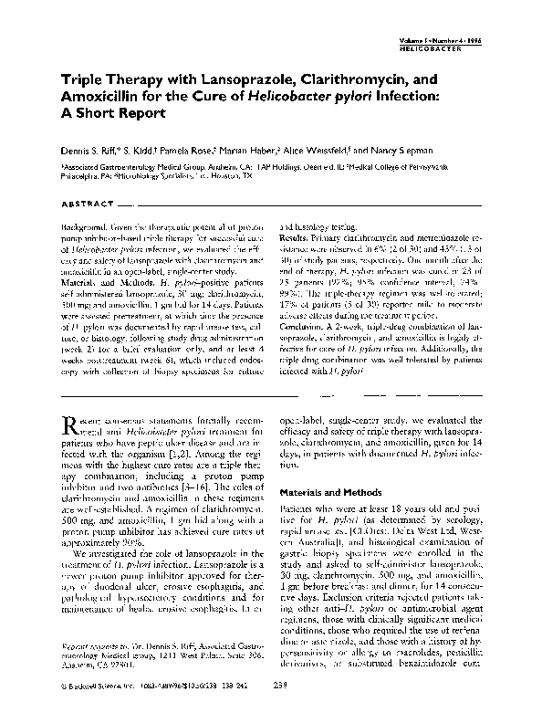 (PDF) Triple Therapy with Lansoprazole, Clarithromycin, and Amoxicillin ...