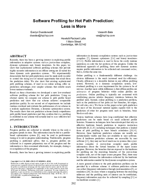 (PDF) Software profiling for hot path prediction